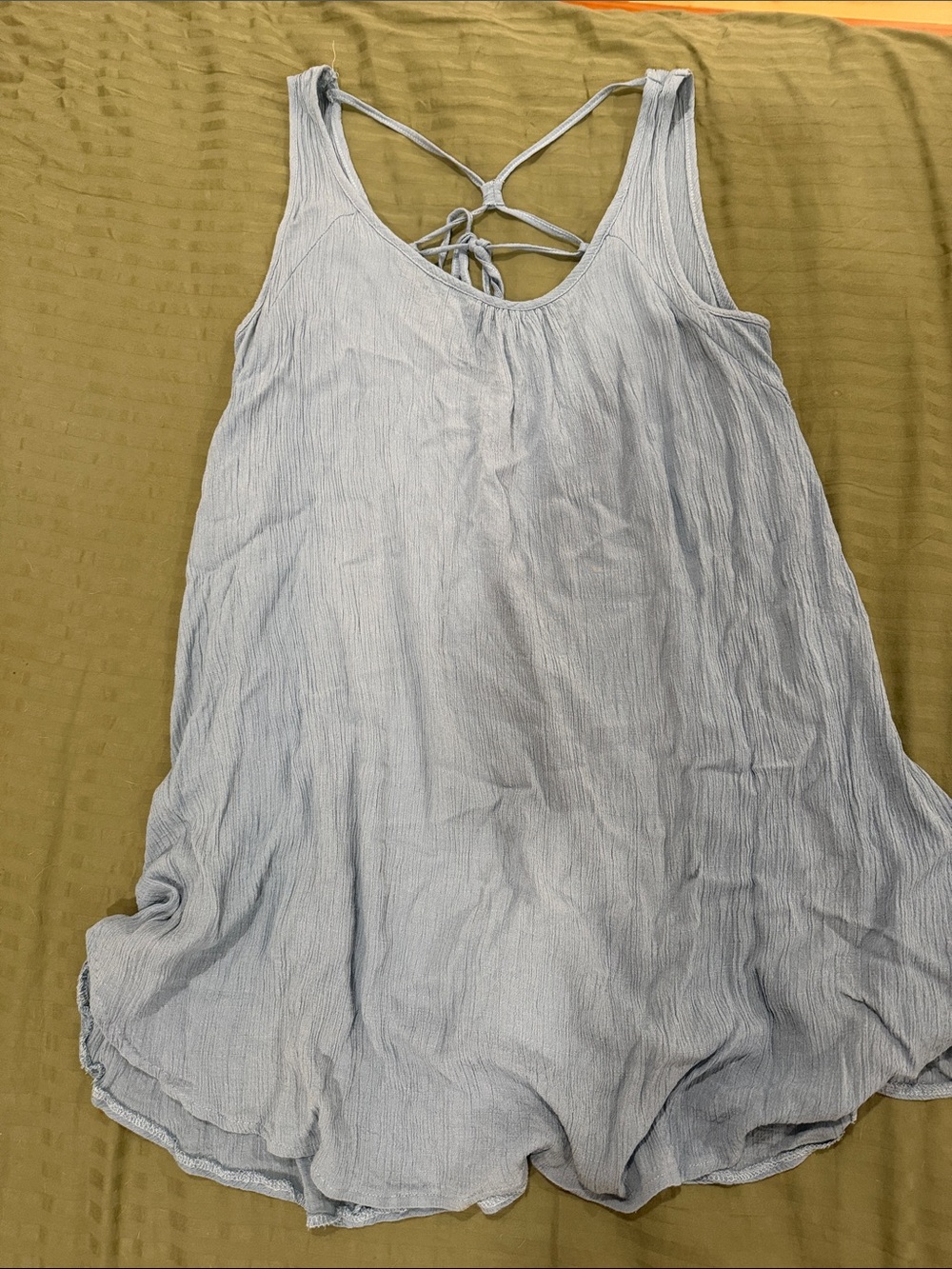 Light Blue Crinkle swimsuit coverup or dress with Back Tie Detail